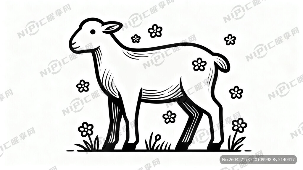 阿尔巴斯山羊黑白矢量线描图