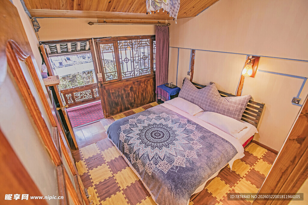 温馨复古风格卧室室内景