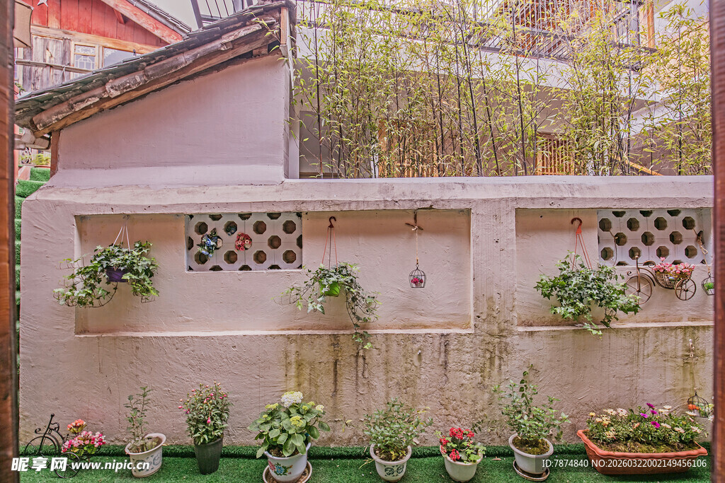 庭院角落的绿植装饰