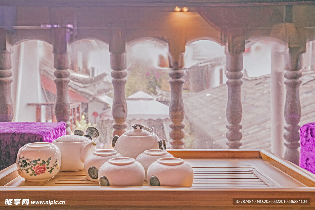 优雅茶室茶具布置场景