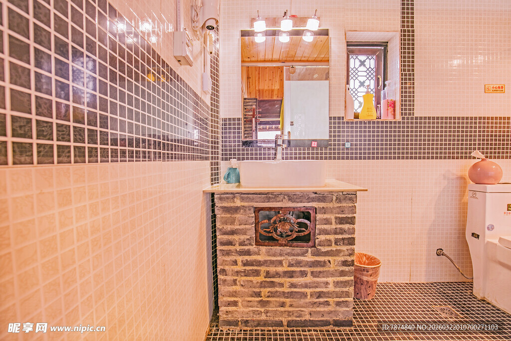 简约风砖砌洗手台卫生间