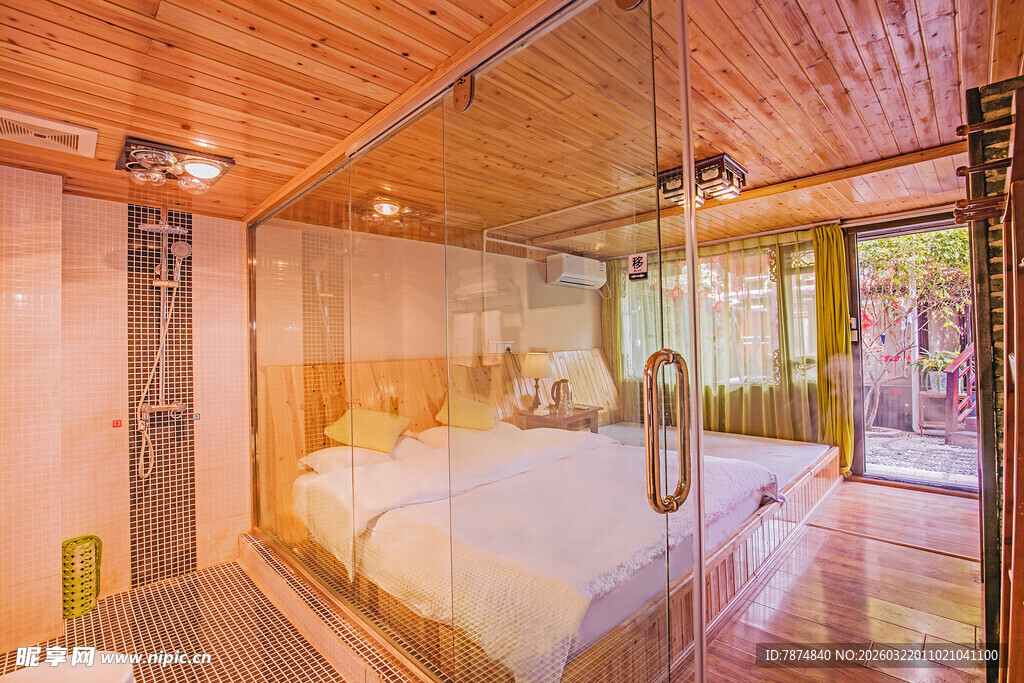 温馨木质风卧室浴室一体化