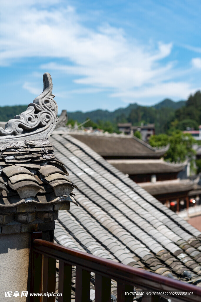 中式古建屋顶风景