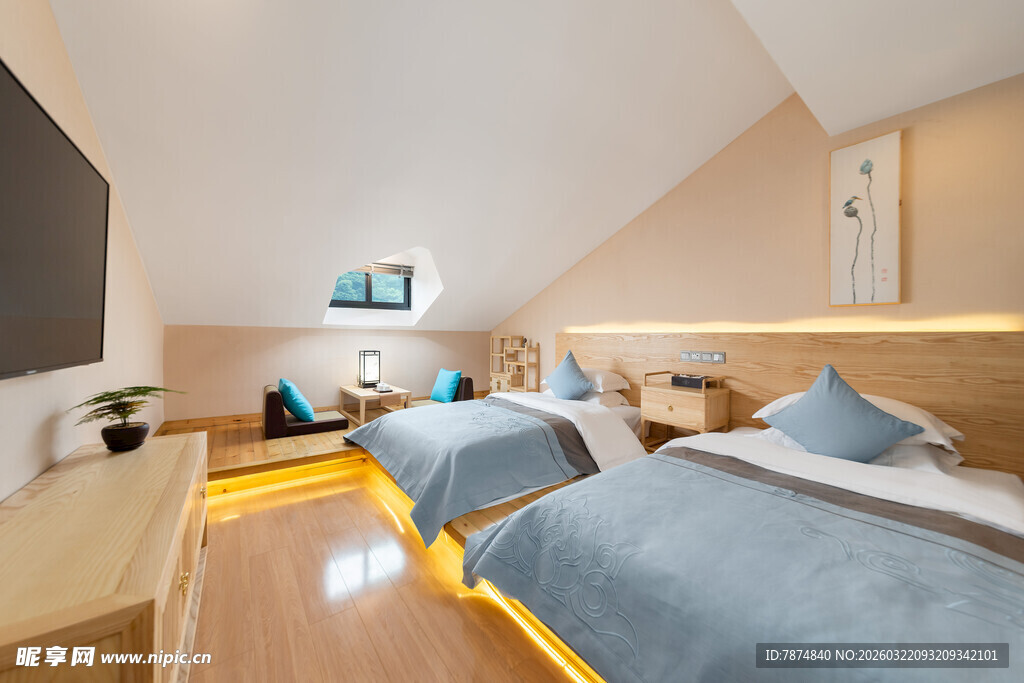 简约温馨双床卧室空间