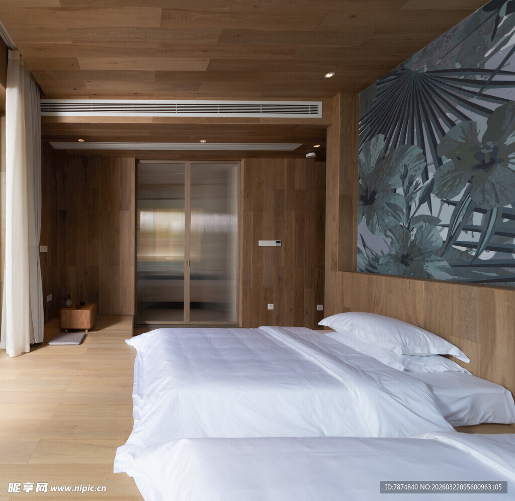 简约木质风格双床卧室