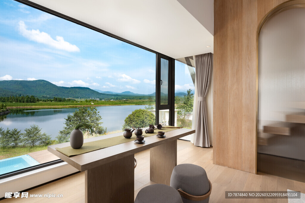 湖畔木质观景温馨房间