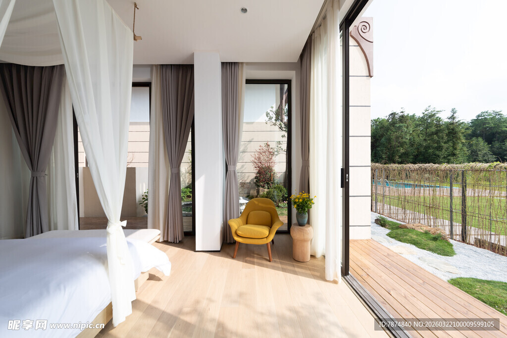 现代简约风卧室与户外景观
