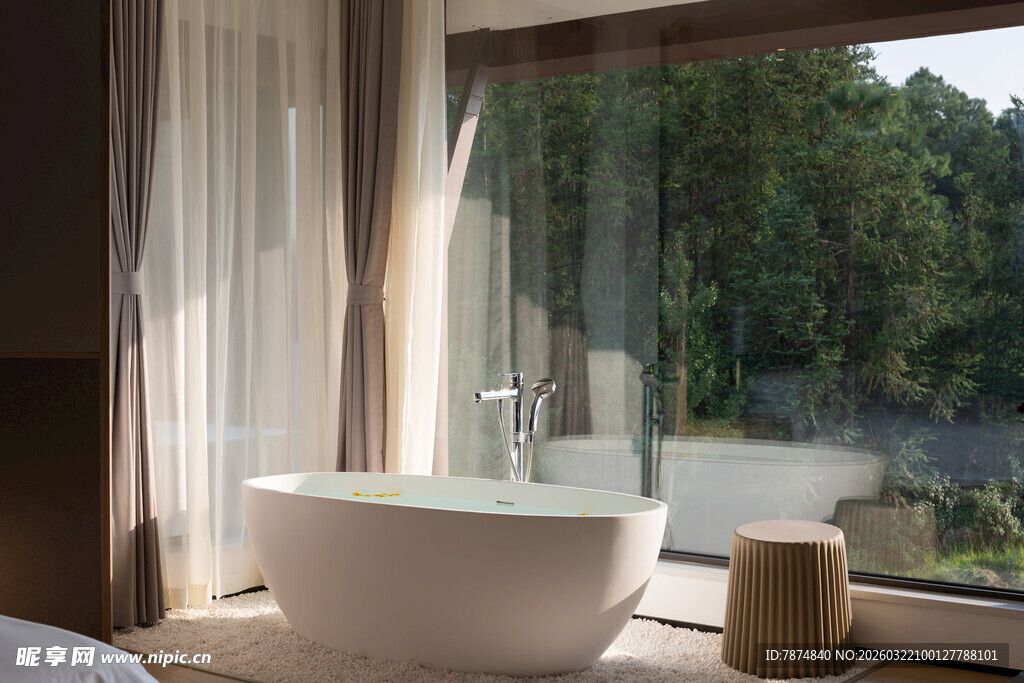 现代简约风浴室浴缸景观