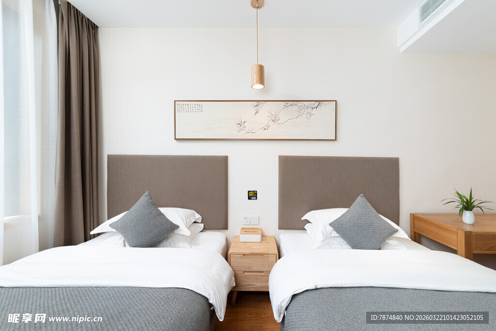 简约双床卧室温馨场景