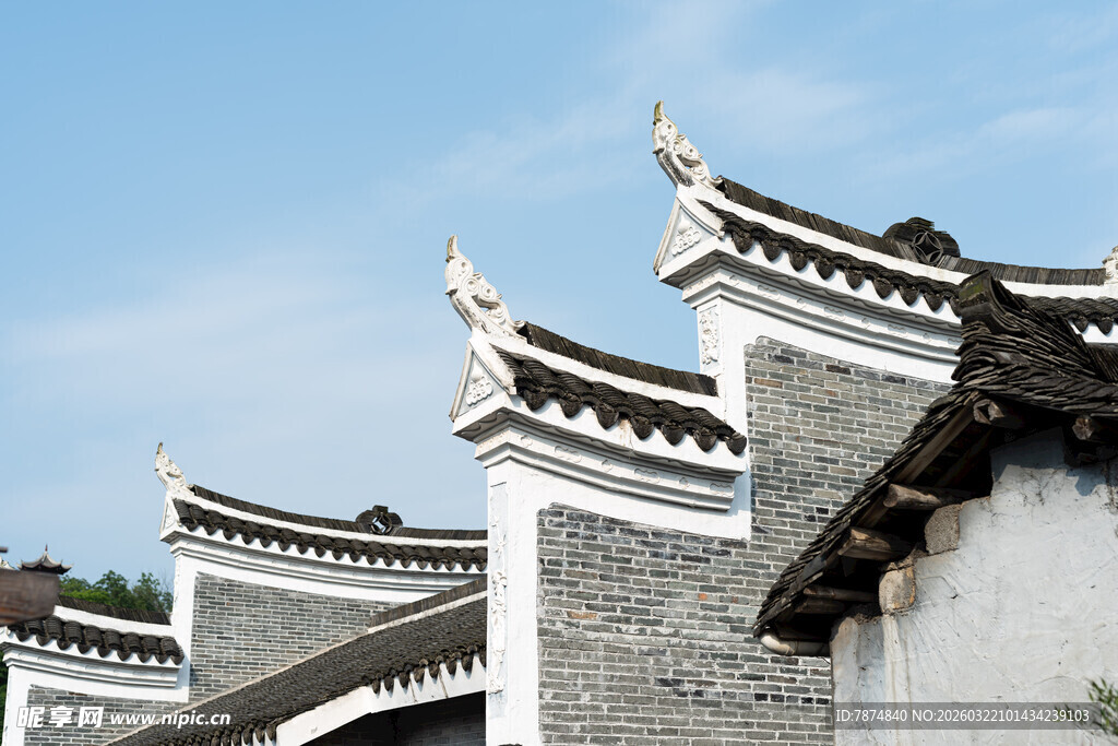 徽派建筑屋顶特写