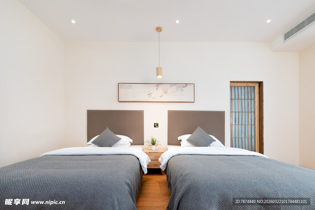 简约双床卧室室内场景
