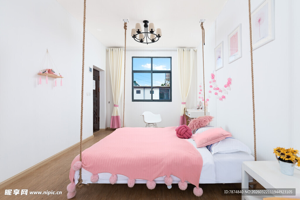 粉色温馨儿童卧室场景