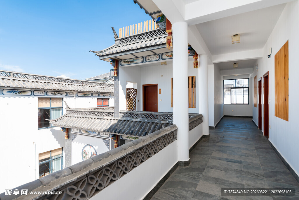 中式建筑阳台走廊景致