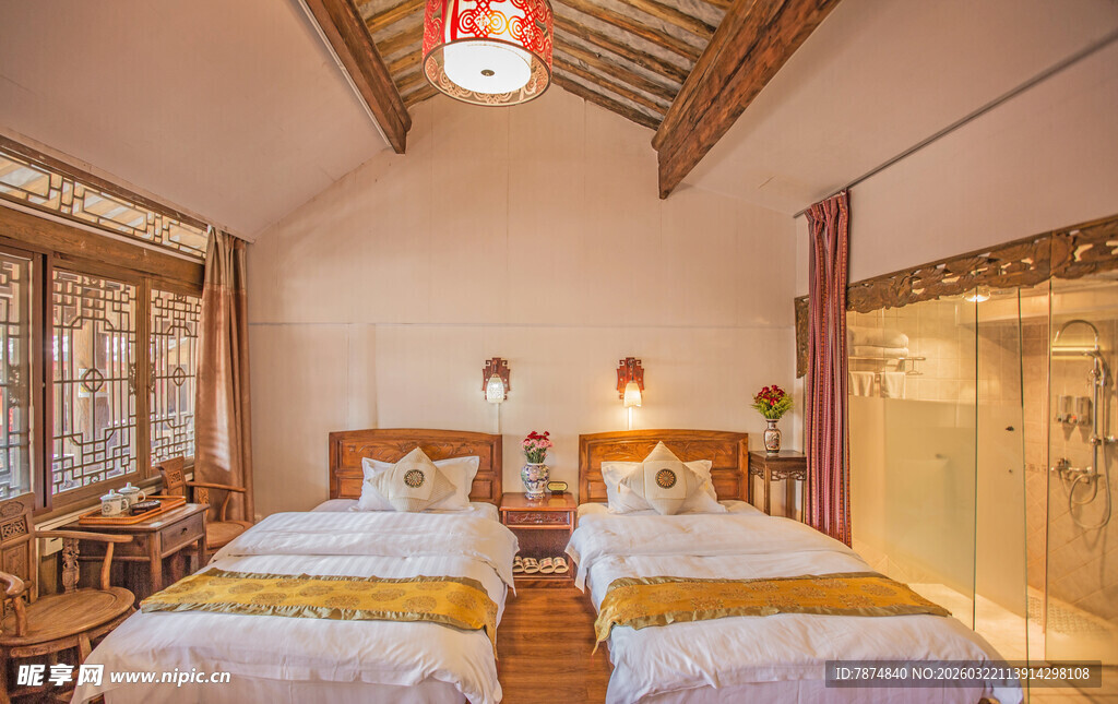 中式风格温馨双床卧室