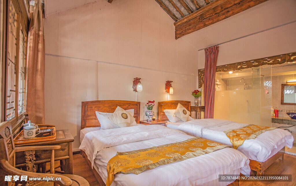 温馨中式风格的双床卧室