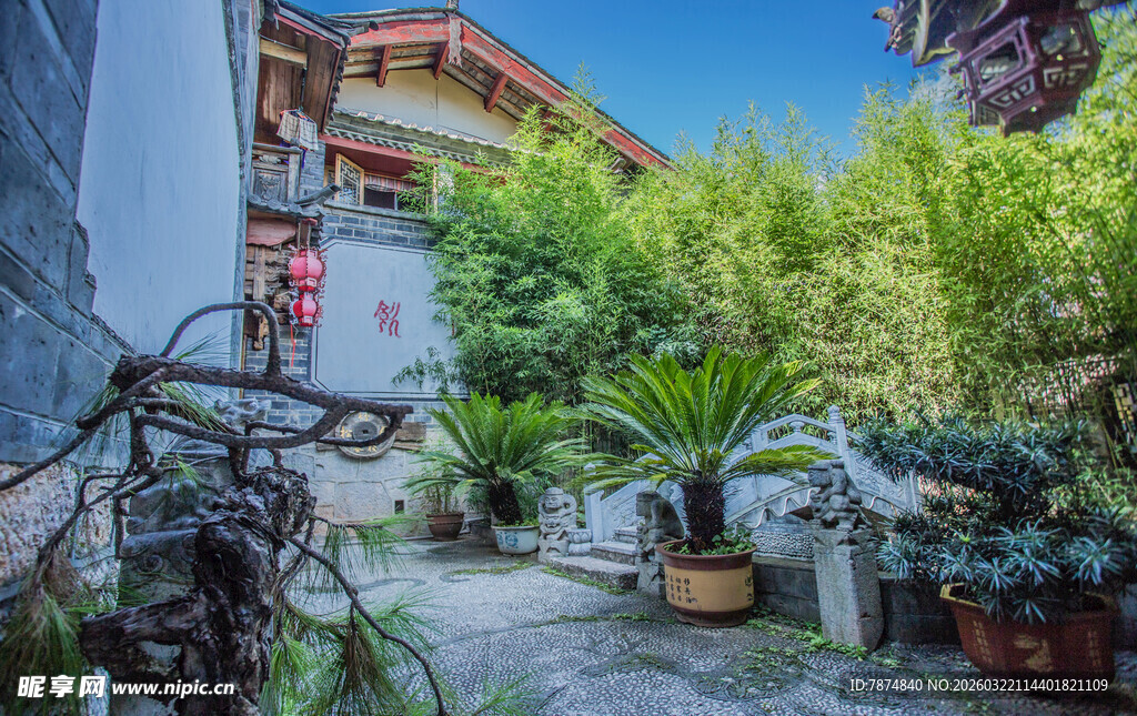 庭院绿植环绕的闲适角落