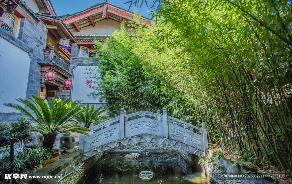 中式园林小桥流水景致