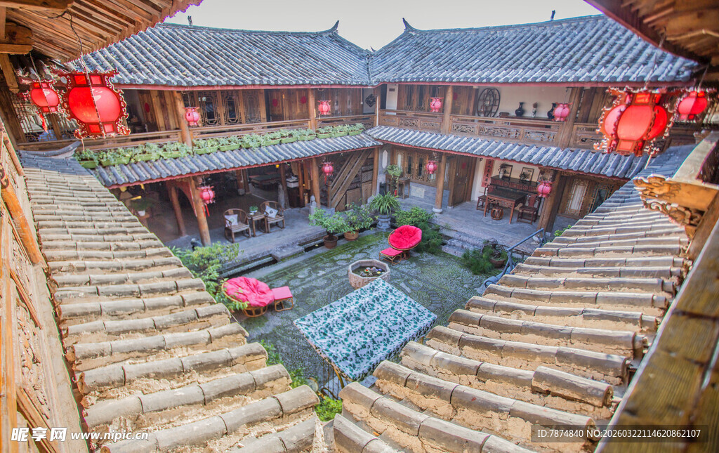 中式古院落内景俯瞰