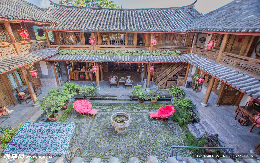 中式庭院古建筑内景