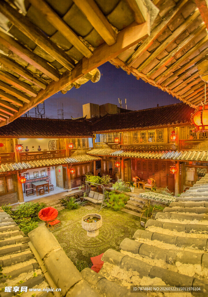 古色古香庭院夜景