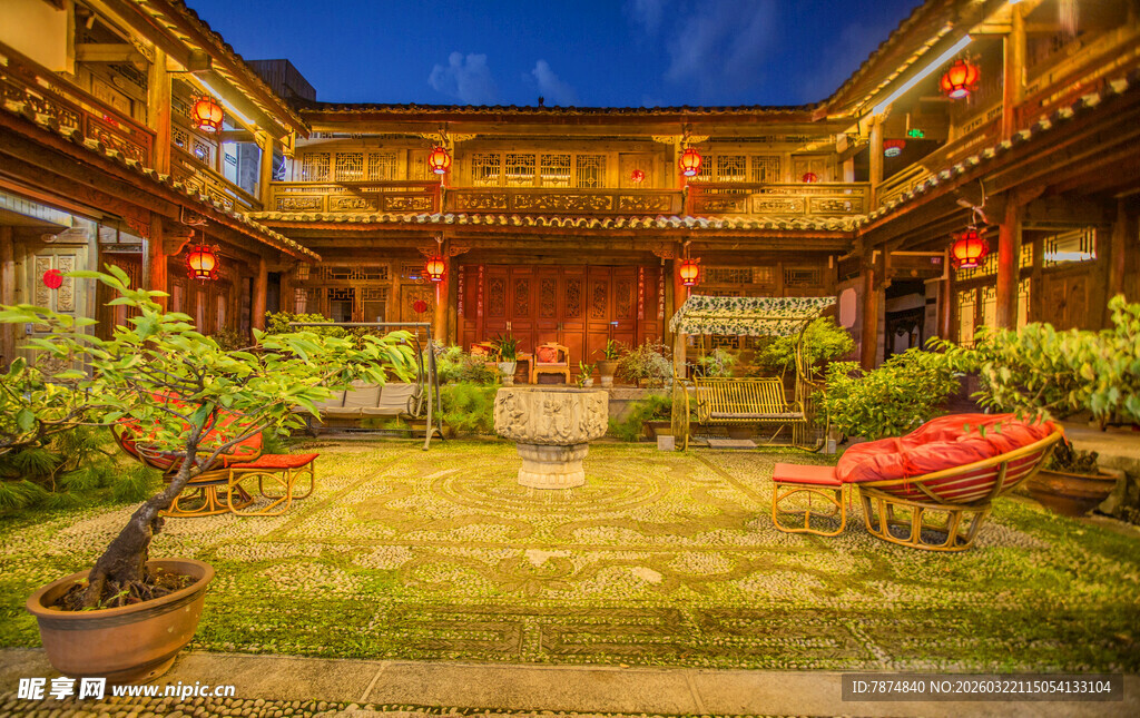 中式庭院夜景 古韵雅致