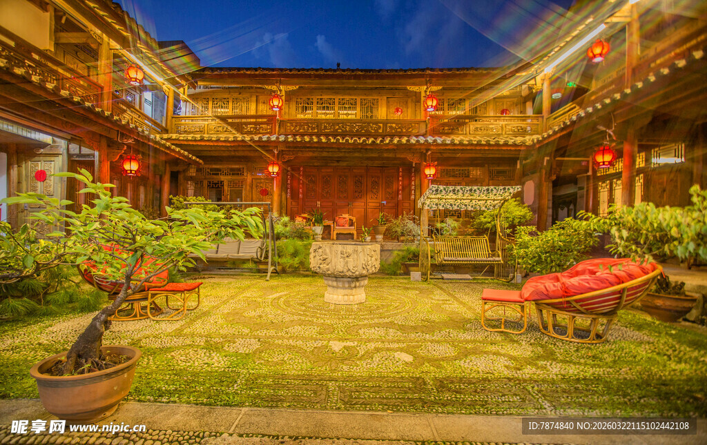 中式庭院夜景 静谧雅致