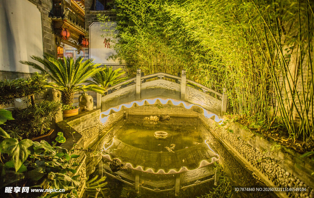 中式园林小桥流水景致