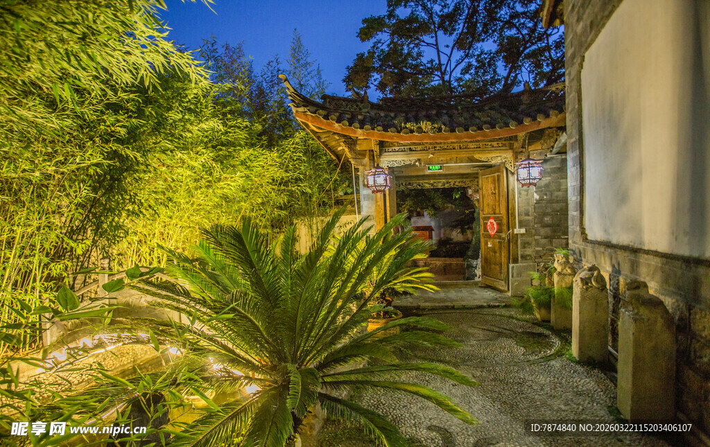 中式庭院夜景 静谧雅致