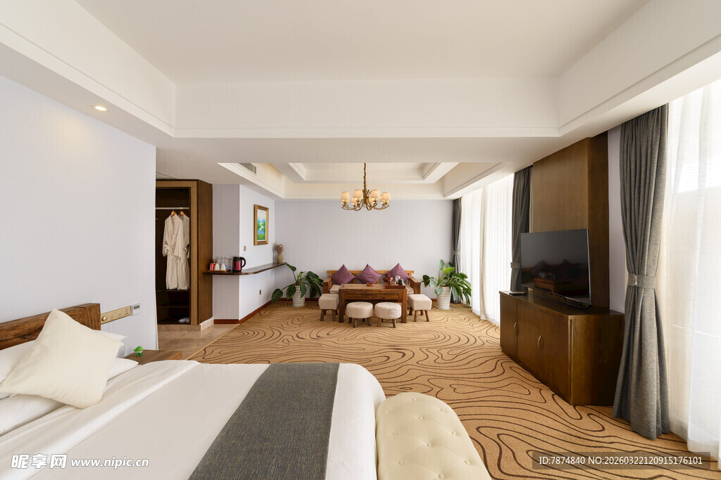 现代简约风格卧室与客厅相连