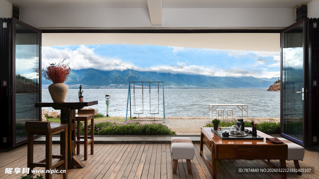 窗边望湖的惬意时光