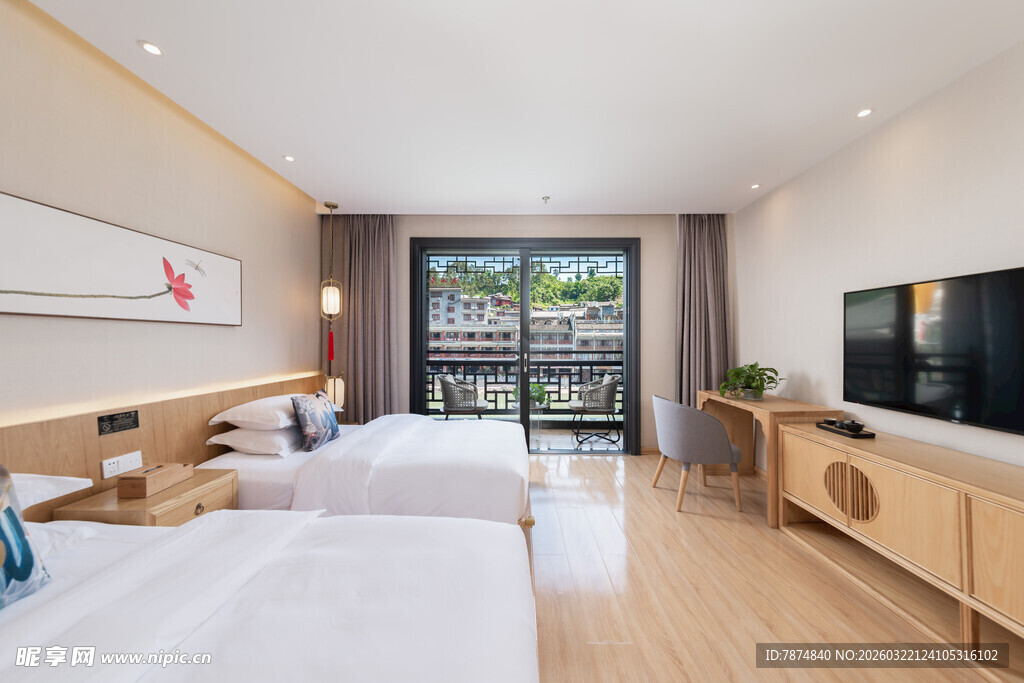 现代简约风双床卧室空间