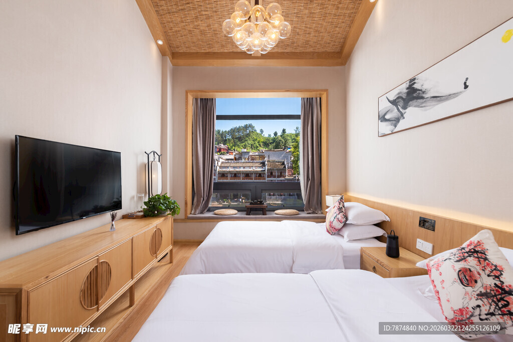 温馨简约风双床民宿房间