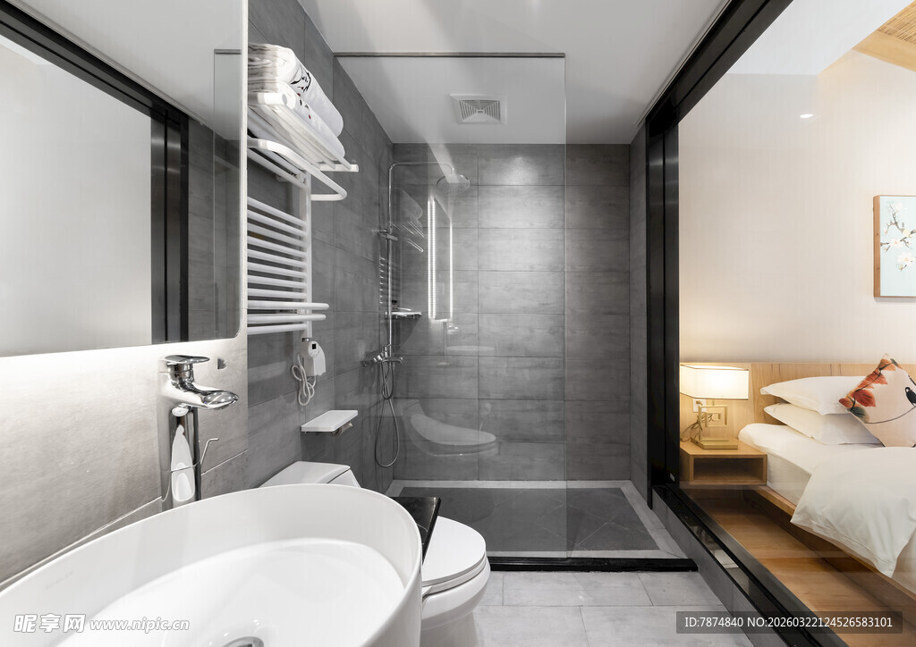 现代简约风格浴室卧室一体