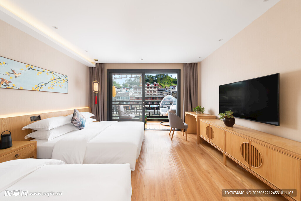 简约温馨双床卧室空间