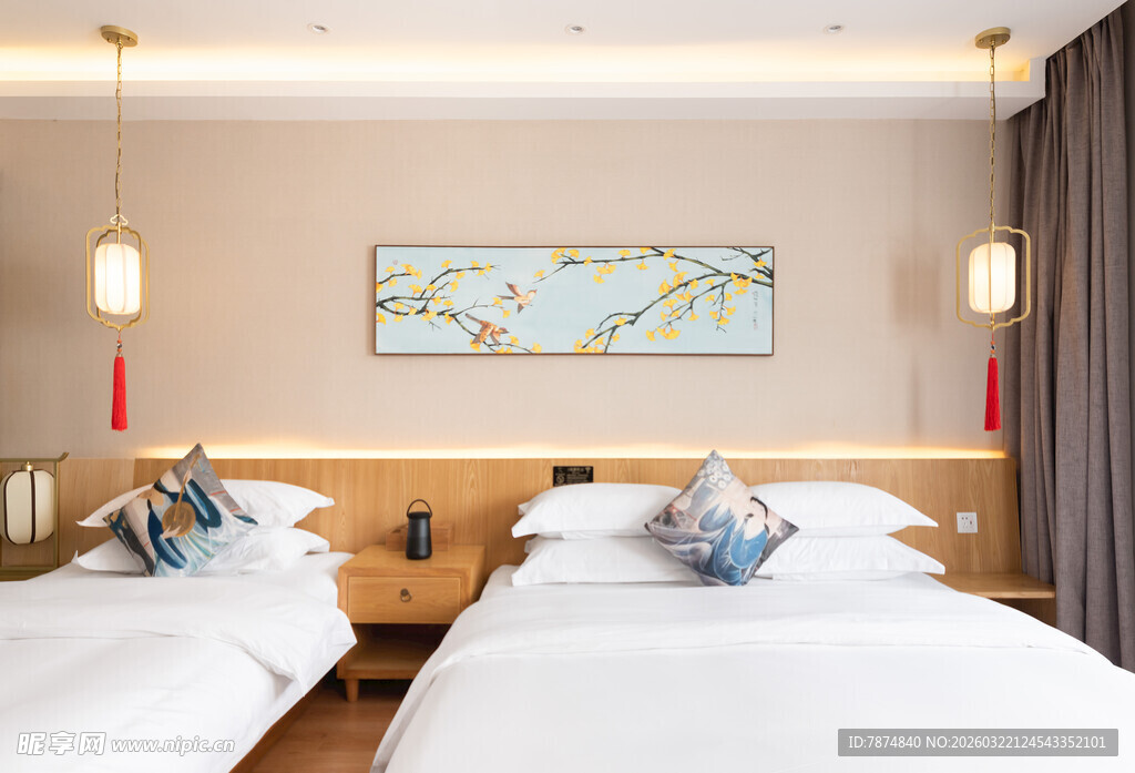 中式风格双床酒店客房