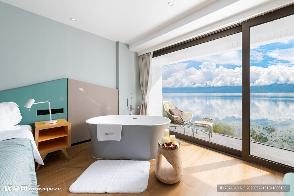 现代温馨婴儿房海景大窗