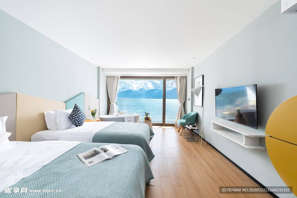 简约海景双床卧室