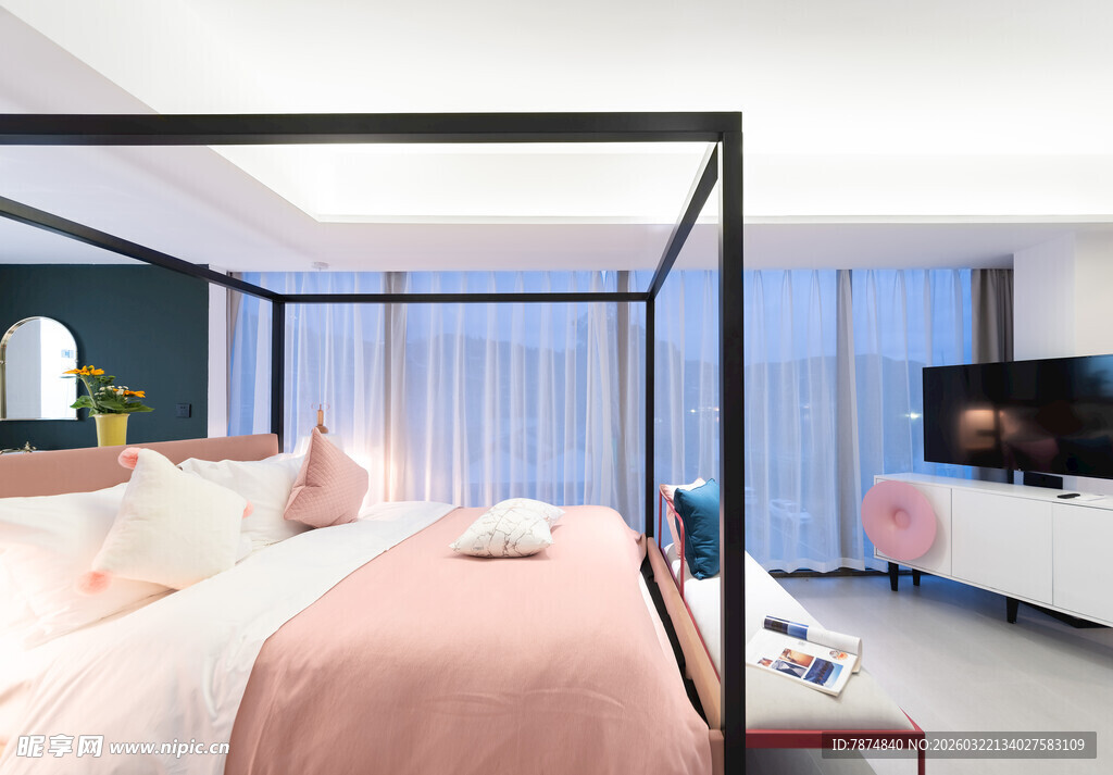 现代简约风格粉色系卧室