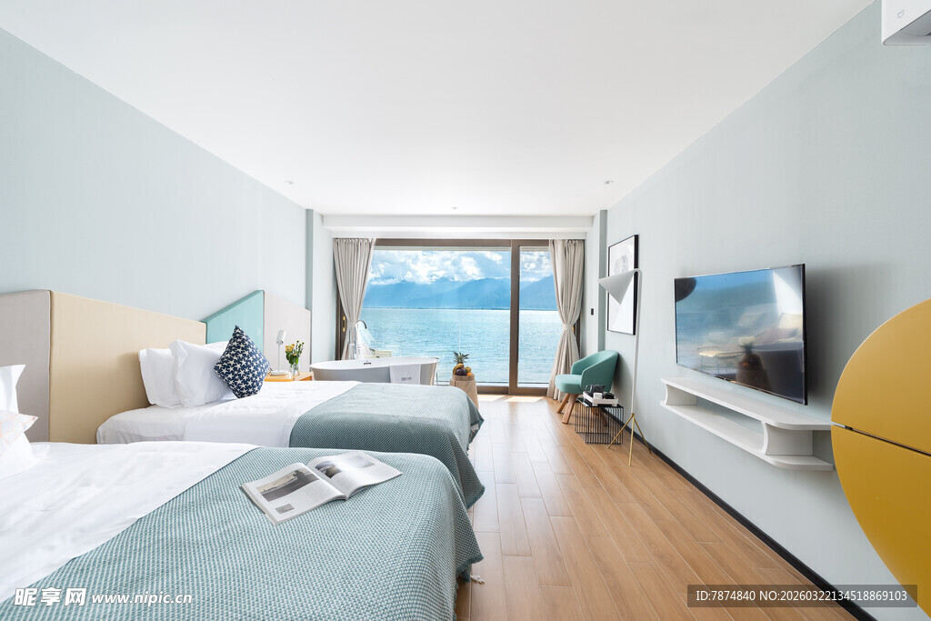 简约海景双床卧室空间