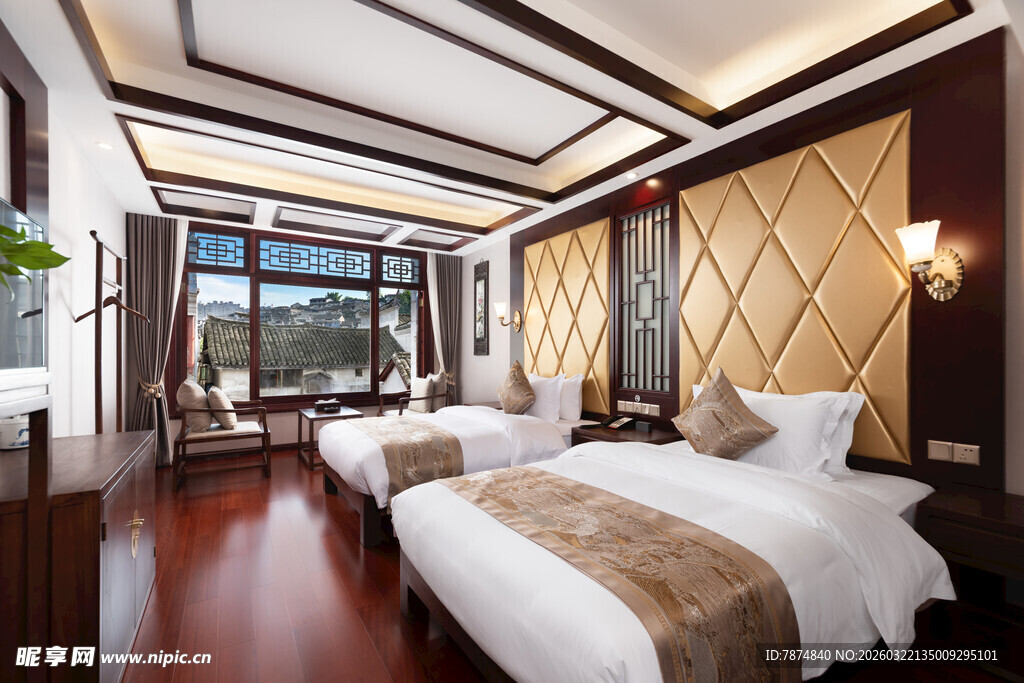 豪华中式风格双床客房