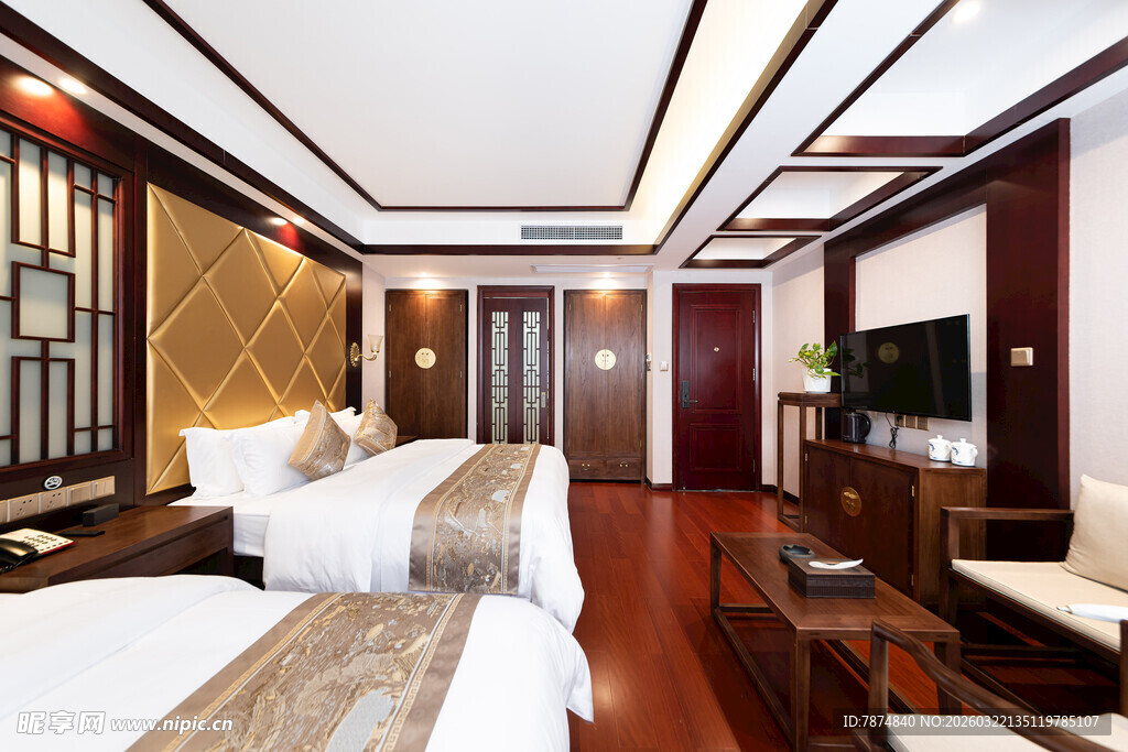 豪华双床酒店客房展示