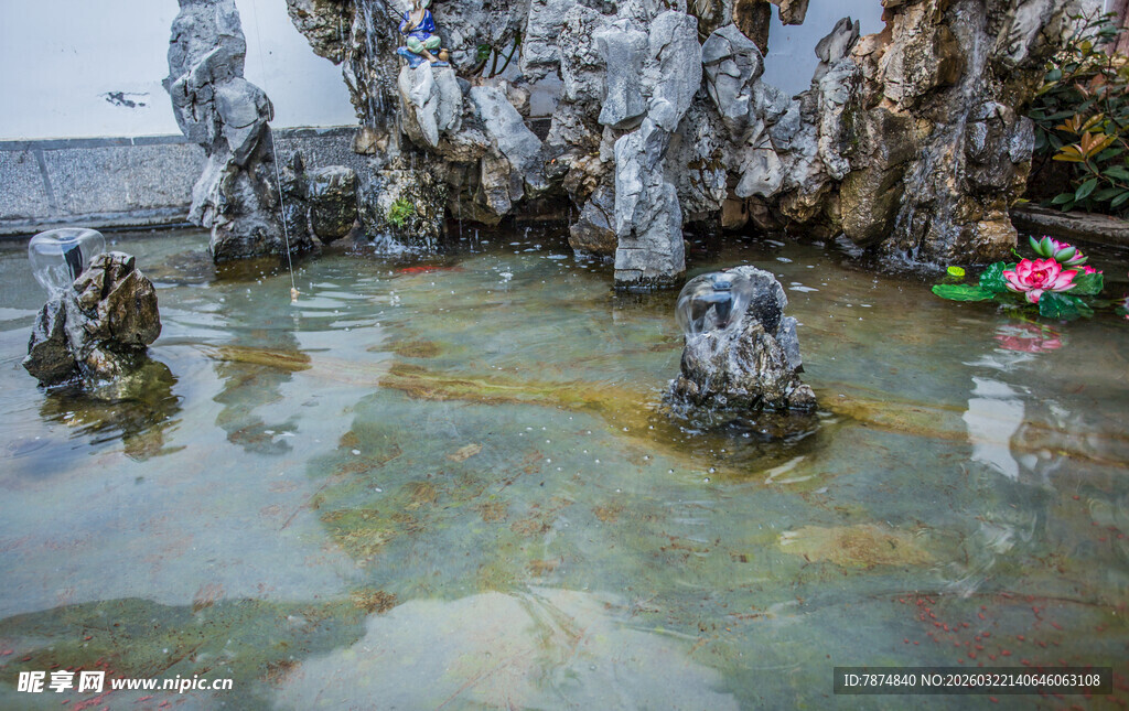 中式园林池塘假山景观