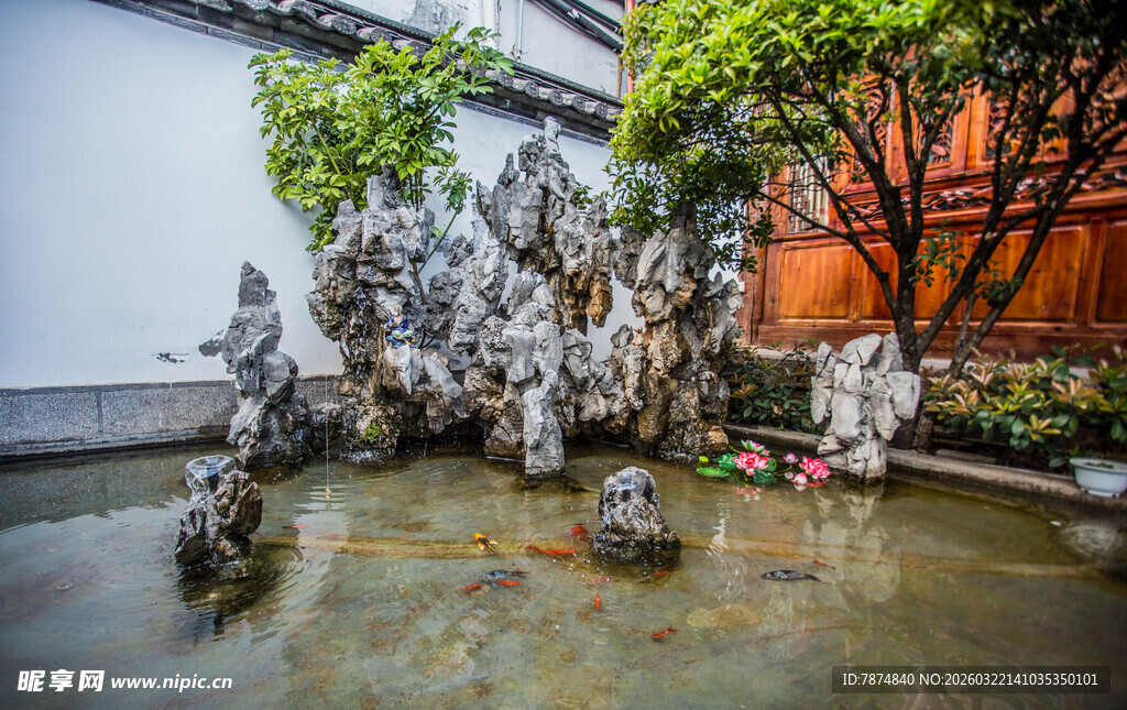 中式庭院假山景观小景