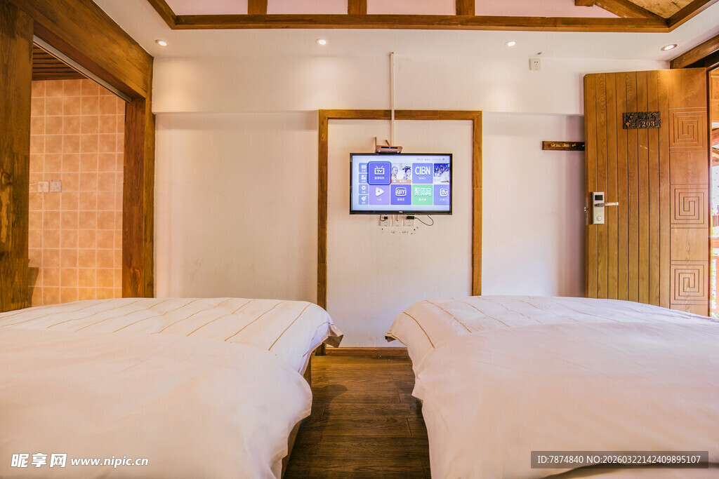 日式风格双床卧室场景