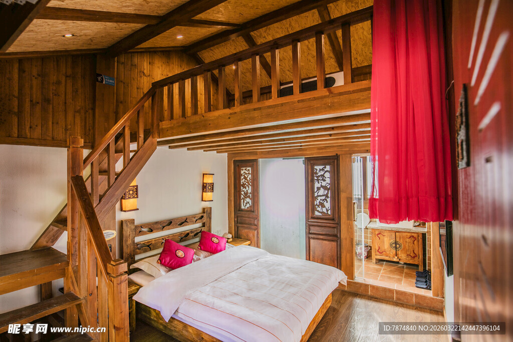 木质温馨阁楼卧室场景