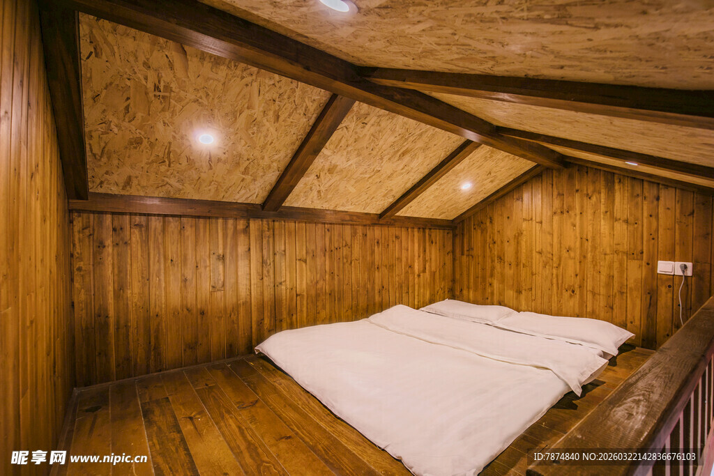 木质温馨阁楼卧室场景
