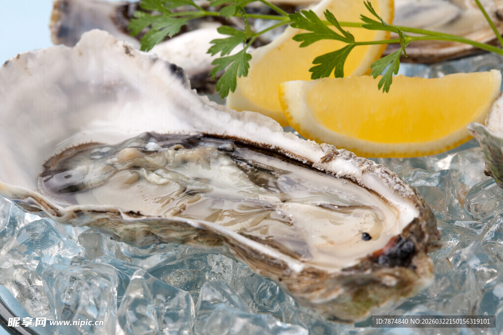 冰镇生蚝配柠檬与香草