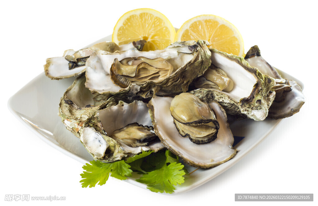 新鲜生蚝配柠檬与欧芹