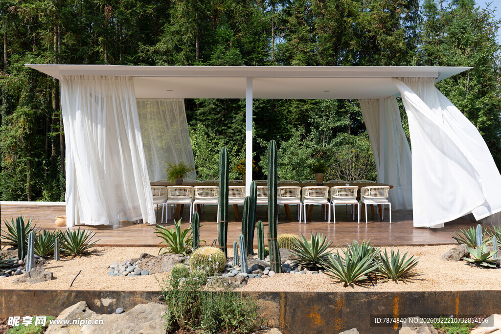 户外白色帷幔庭院景观