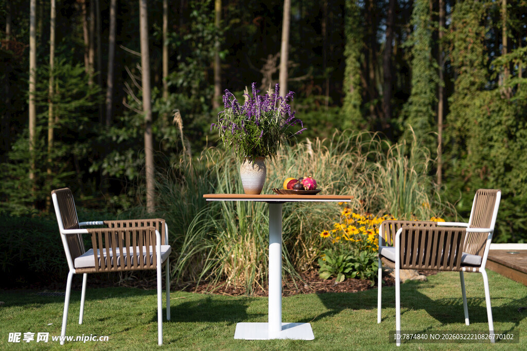 户外花园桌椅惬意场景